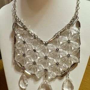 Chico's Silver and Clear Statement Necklace